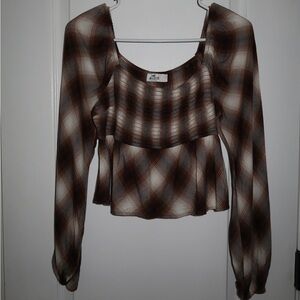 Hollister Brown Plaid Blouse